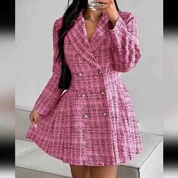 Plus Size Double-Breasted Thick Knit Long Sleeve A-Line Coat - Picture 1 of 5